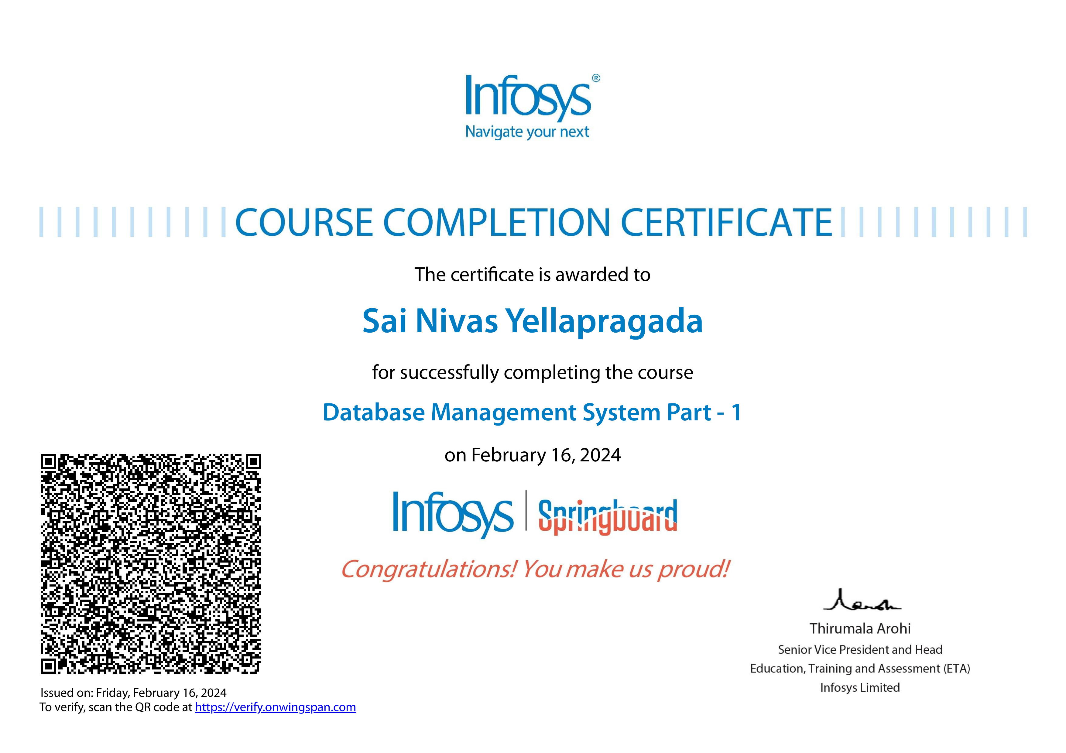 DBMS Part 1 Certificate